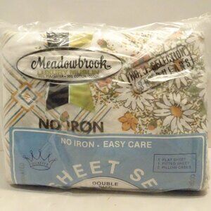 Lustersoft Burlington + Meadowbrook Coordinating Brown Double Sheet Set NOS VTG